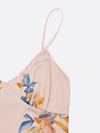 Pink Floral Satin Spaghetti Gallus Mermaid Midi Dress
