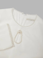 White Faux Pearl Cut Out Classic Crew Neck Long Sleeve Sheath Mini Dress