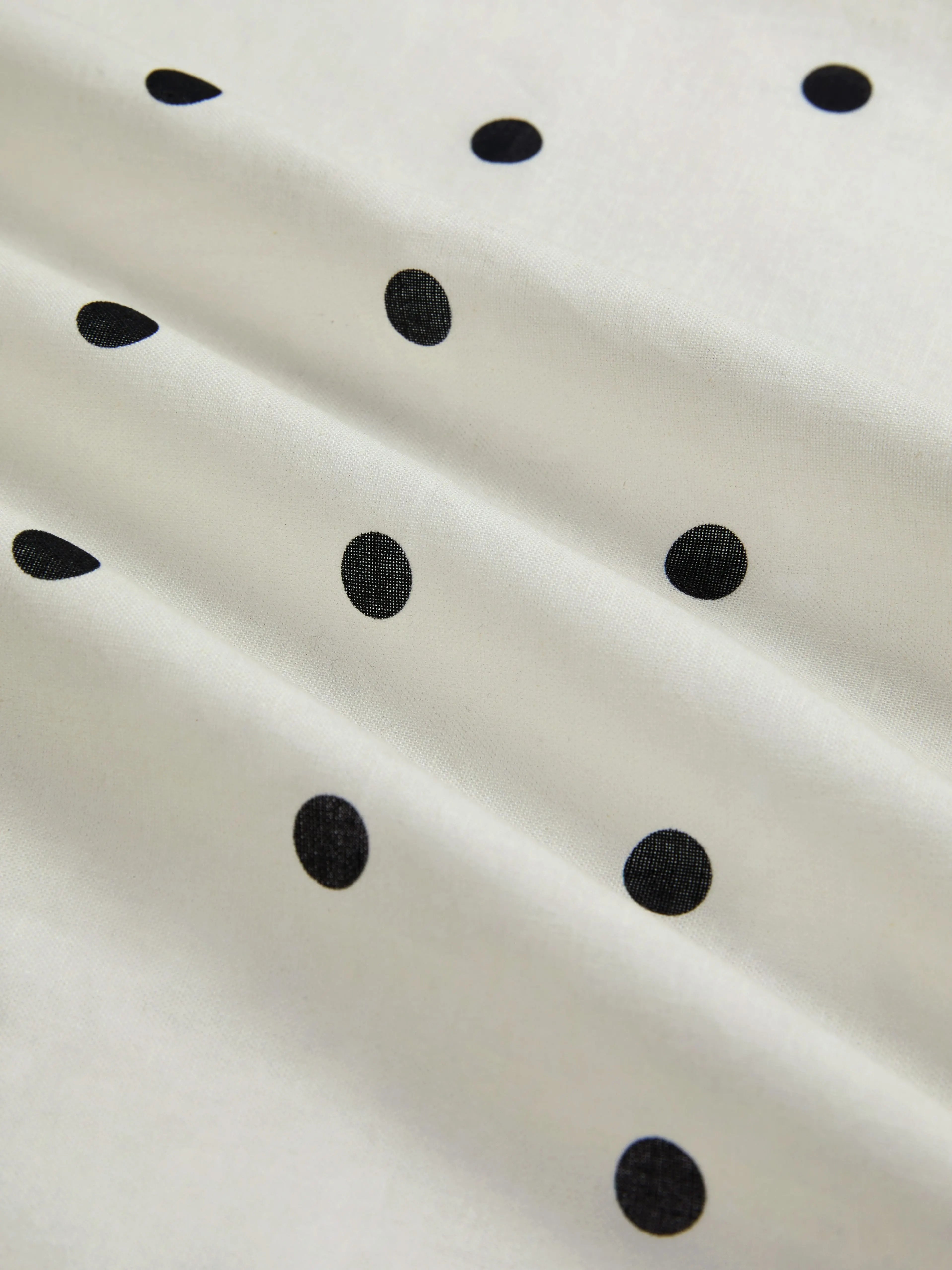 Maxi Linen Dress, Short Sleeves, Shawl Collar, Polka Dots, French Vintage, Off White