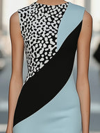 Elegant Satin Dress With Leopard Print And Color Block Design