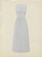 Midi Cotton Dress, Sleeveless, Round Neck, Plain, Lace, Vintage, White
