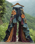 Summer ruffled denim cotton and linen patchwork contrast color pants 920e