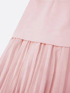 Pink Pleated Classic Boat Neck Sleeveless A-Line Floor-length Gown Dress