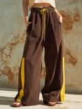 Color-Block Wide-Leg Pants Elastic Drawstring Waist