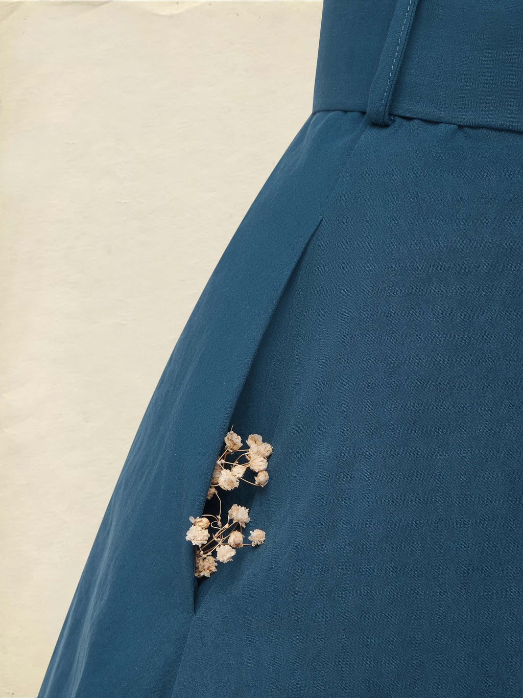 Midi Cotton Dress, Half Sleeve, V Neck, Plain, Button Design, French Vintage, Navyblue