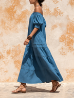 Halter Neck Off-Shoulder Tiered Maxi Dress