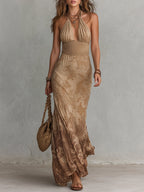 Boho Paisley Ombré Print Shirred-Waist Maxi Dress