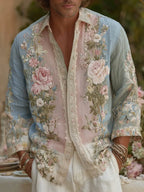 Men's Floral Embroidered Casual Long-sleeved Shirt