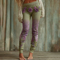 Lassy Gradient Purple Lavender And Floral Art Cozy Knit Leggings