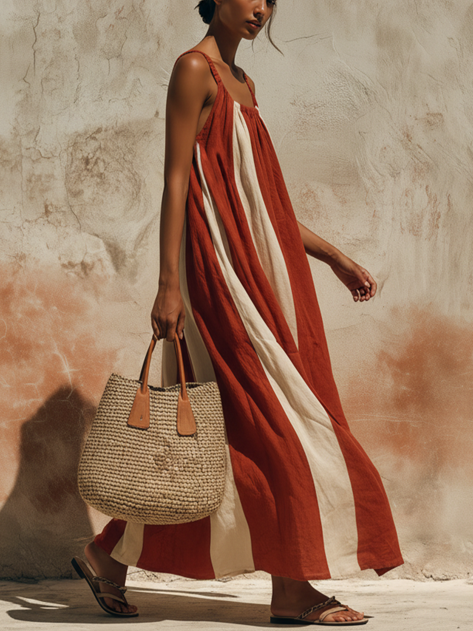 Sleeveless Striped Linen Maxi Dress — Casual & Relaxed Resort Style