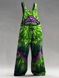 Men's Casual Retro Multicolor Hippie Mushroom Prints Denim Overalls
