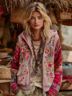 Women's Bohemian Floral Embroidery Art Casual Zipper Hoodie