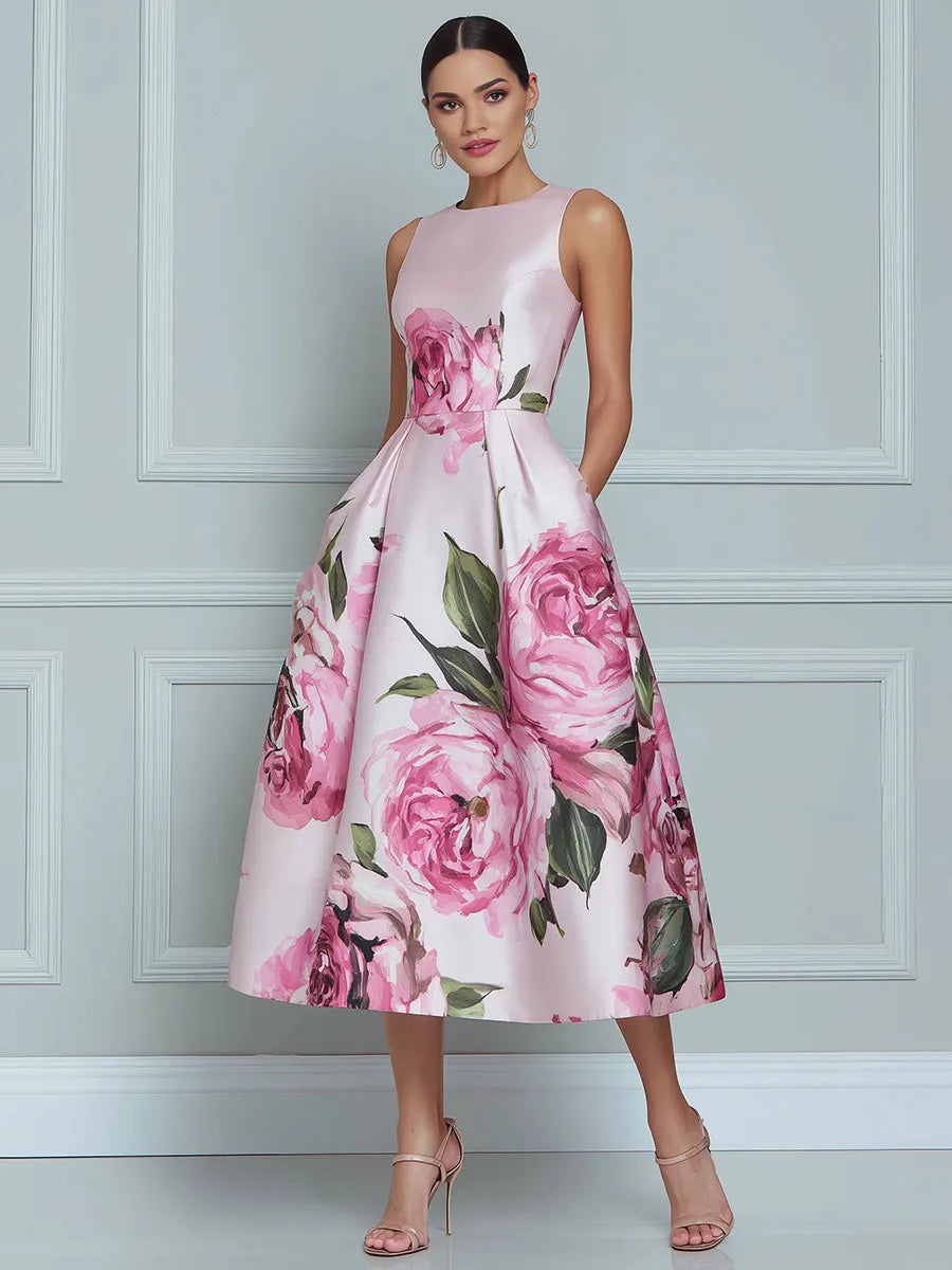 Blossoming Romance Lustrous Floral A-Line Midi Dress