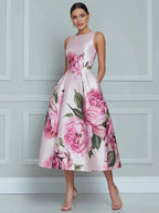 Blossoming Romance Lustrous Floral A-Line Midi Dress
