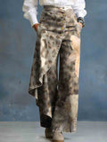 Women's Vintage Leopard Print Lily Art Stylish Design High-waisted Relaxed Fit Wide-leg Jeans