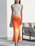 Gradient Orange Sleeveless Mermaid Satin Dress