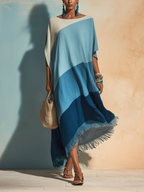 Color-Block Fringe Caftan Maxi Dress
