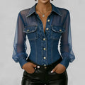 Denim Mesh Sleeve Corset Shirt Bodysuit