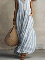 Effortless Boho Striped Sleeveless Maxi Dress