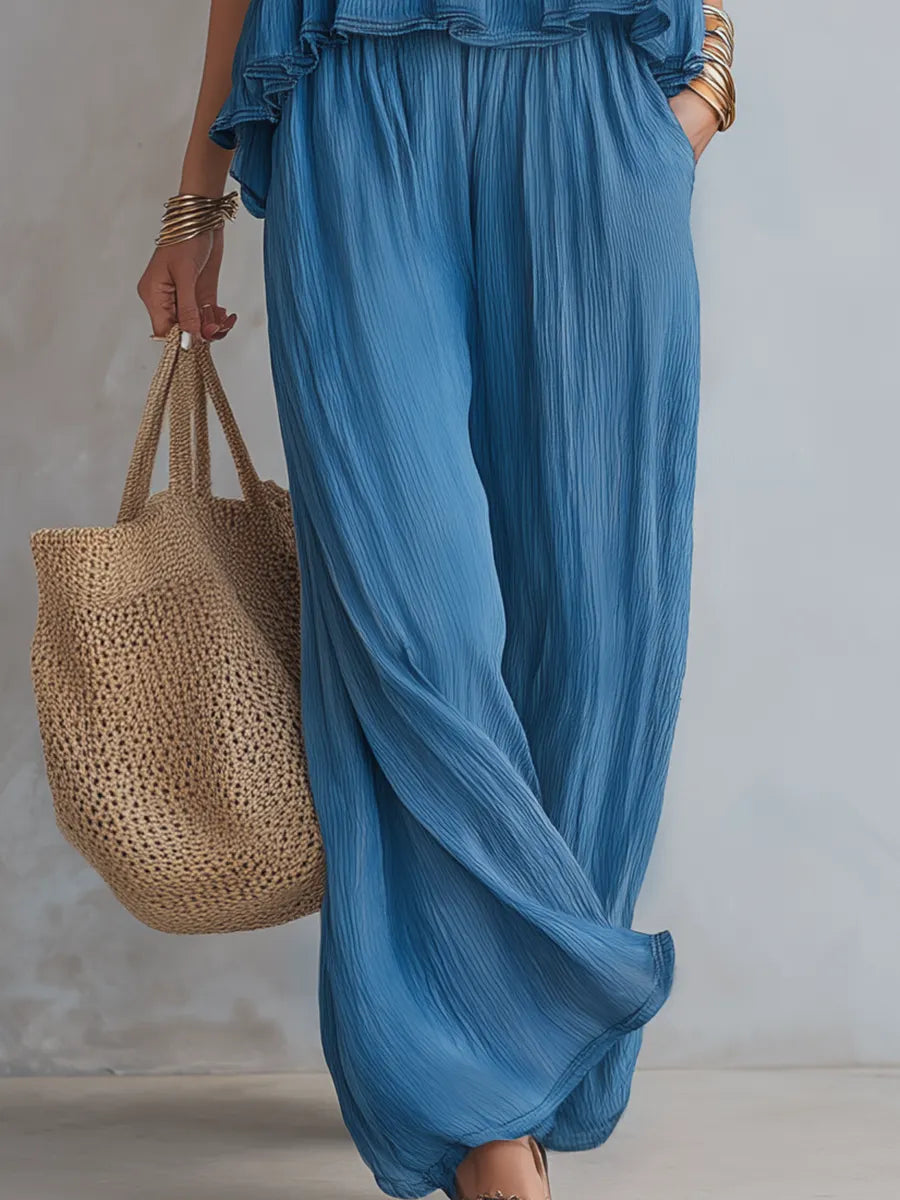 Airy Tiered Ruffle Strap Pants Set