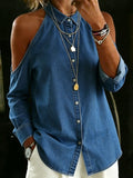 Women's Solid Color Casual Loose Denim Blouse Shirt