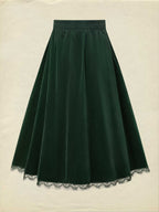Midi Cotton Skirt (Shirt and Vest Not Included), Plain, Pocket Design, Vintage, Wine Red