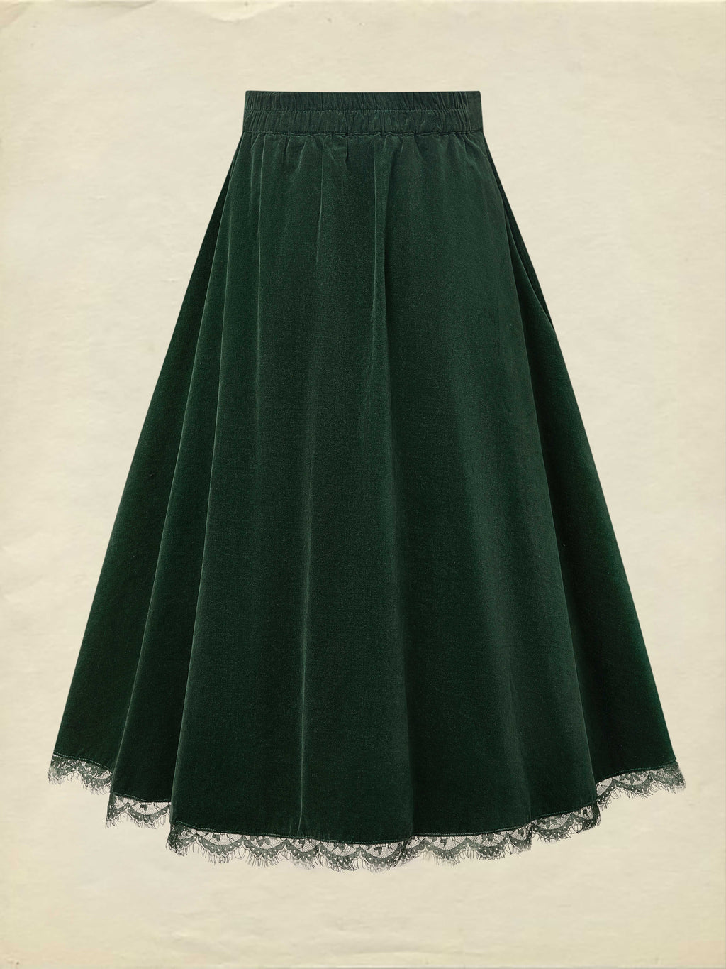 Midi Cotton Skirt (Shirt and Vest Not Included), Plain, Pocket Design, Vintage, Green