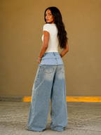 Layered Waistband Wide Leg Denim