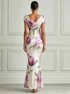 Elegant Floral Cowl-Neck Mermaid Dress