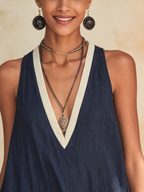 Color Block Linen-Blend Maxi Dress
