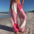 Women's Pink Geometric Patchwork Casual Pants