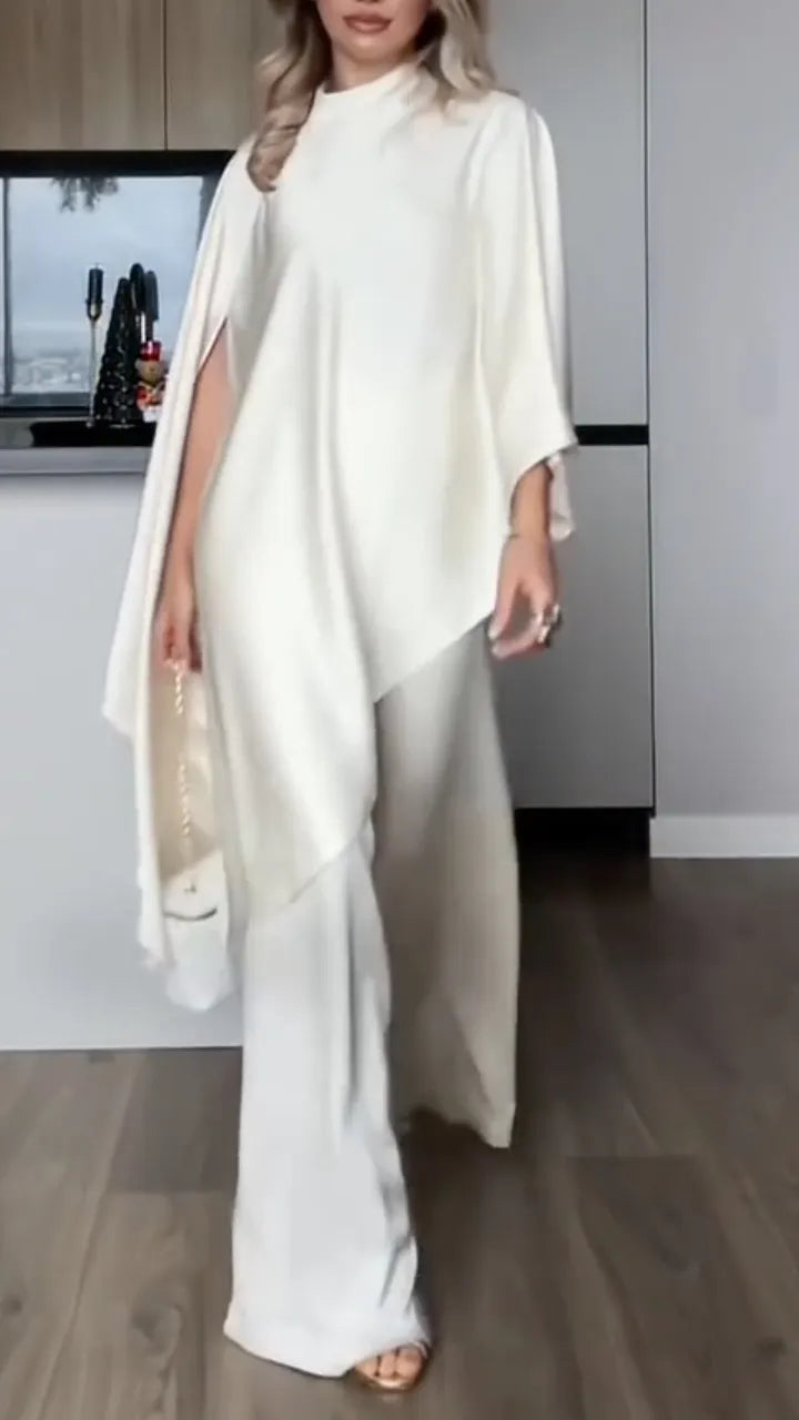 Women's Round Neck Satin Zipper Irregular Elegant Suit
