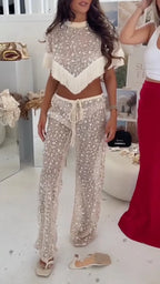 Sequin Fringe Mesh Two‑Piece Set