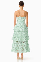 Strapless 3D Floral Tiered Midi Dress