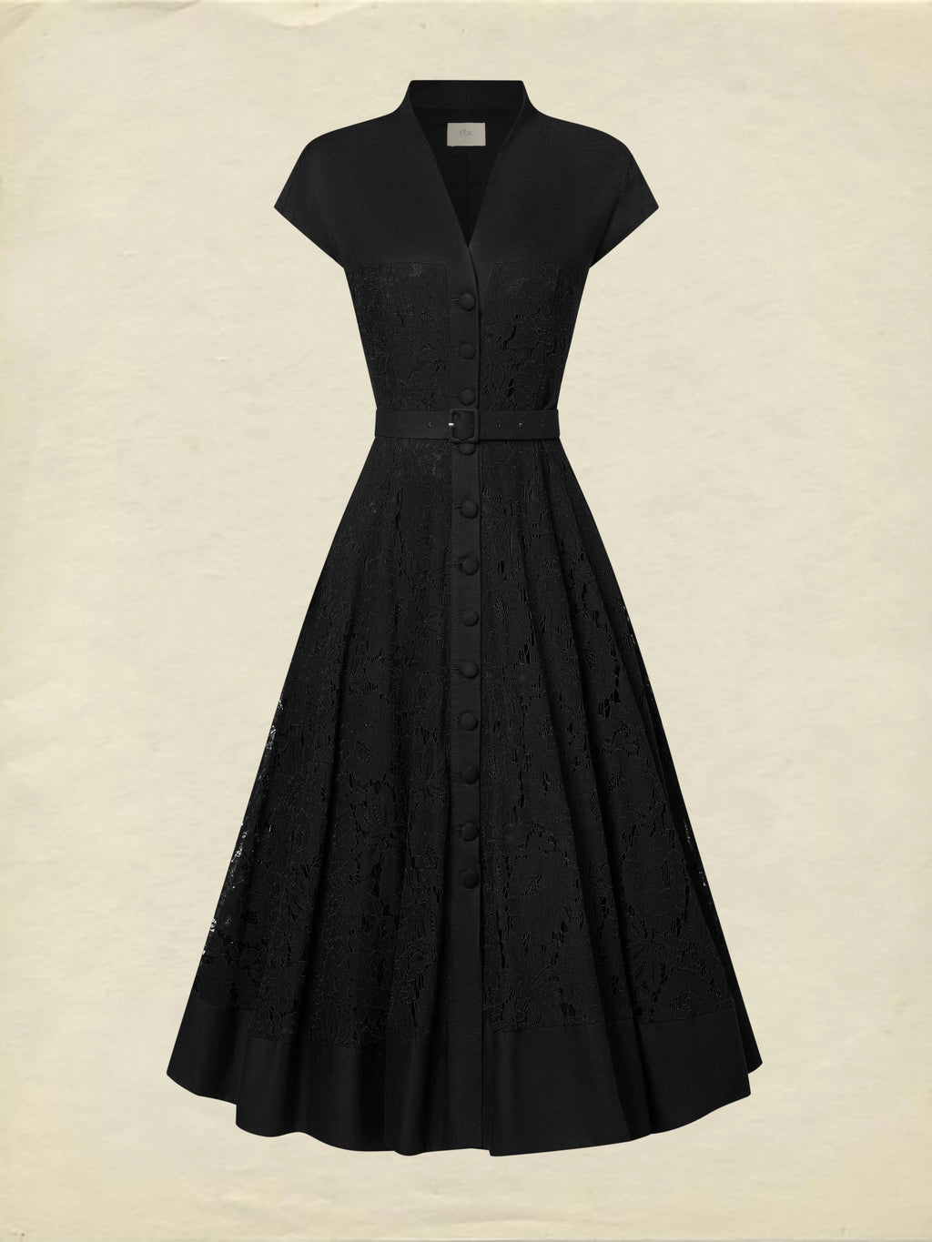 Midi Linen Dress, Sleeveless, V Neck, Lace, Button Design, French Vintage, Black
