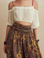 Bohemian Off-Shoulder Two-Piece Set - Flowy Printed Palazzo Pants & Crop Top