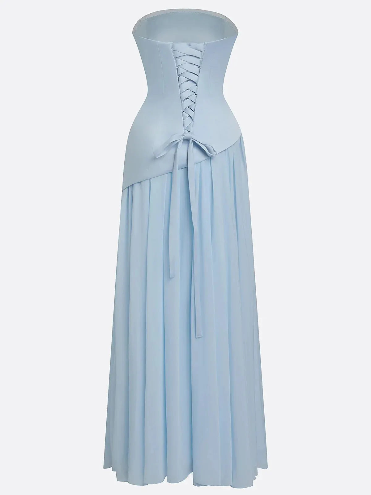 Light Blue Ruched Classic Strapless Sleeveless A-Line Gown Dress
