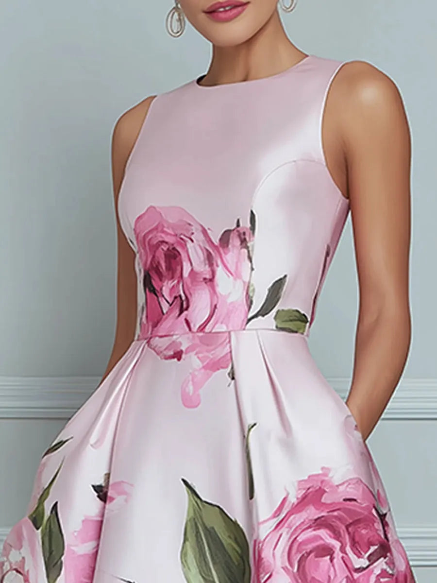 Blossoming Romance Lustrous Floral A-Line Midi Dress
