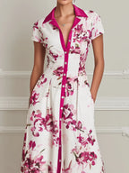 Elegant Floral Shirt Collar Midi Dress