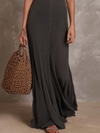 Retro Flutter Sleeves Flare Hem Knitted Maxi Dress