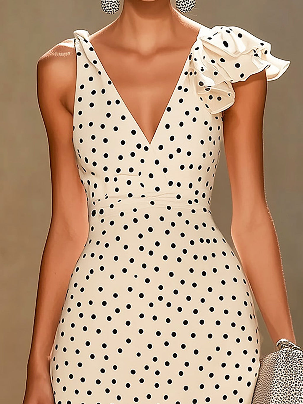 Polka Dot Satin Dress with Irregular Sleeves