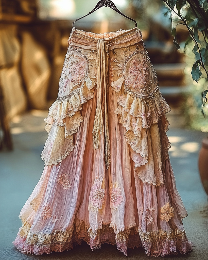Summer Vacation Ruffle Lace Patchwork Skirt  5a92