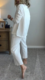 elaxed Long Sleeve Top & Cropped Wide Leg Pants Loungewear Set