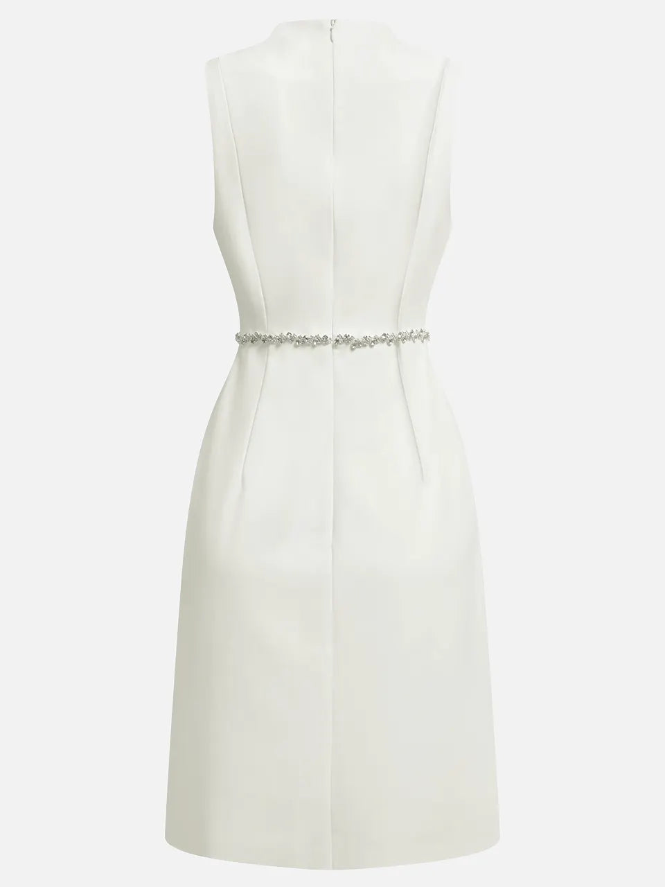 White V Neck Sleeveless Rhinestone Slit A-Line Midi Dress