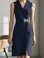 Chic Sleeveless Dress with Silver Bow Accent