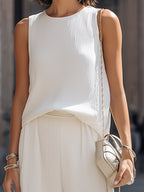 Pleated Sleeveless Relaxed Top And Wide-Leg Pants Set