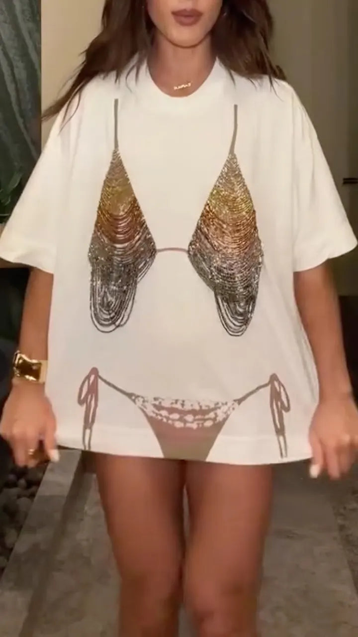 Rhinestone Butterfly Tee & Mesh Pants Two Piece Set