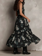 Boho Floral Print High-Low Ruffled Midi Dress