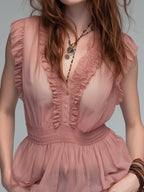 Elegant Chiffon Blouse With Ruched Details And Ruffles