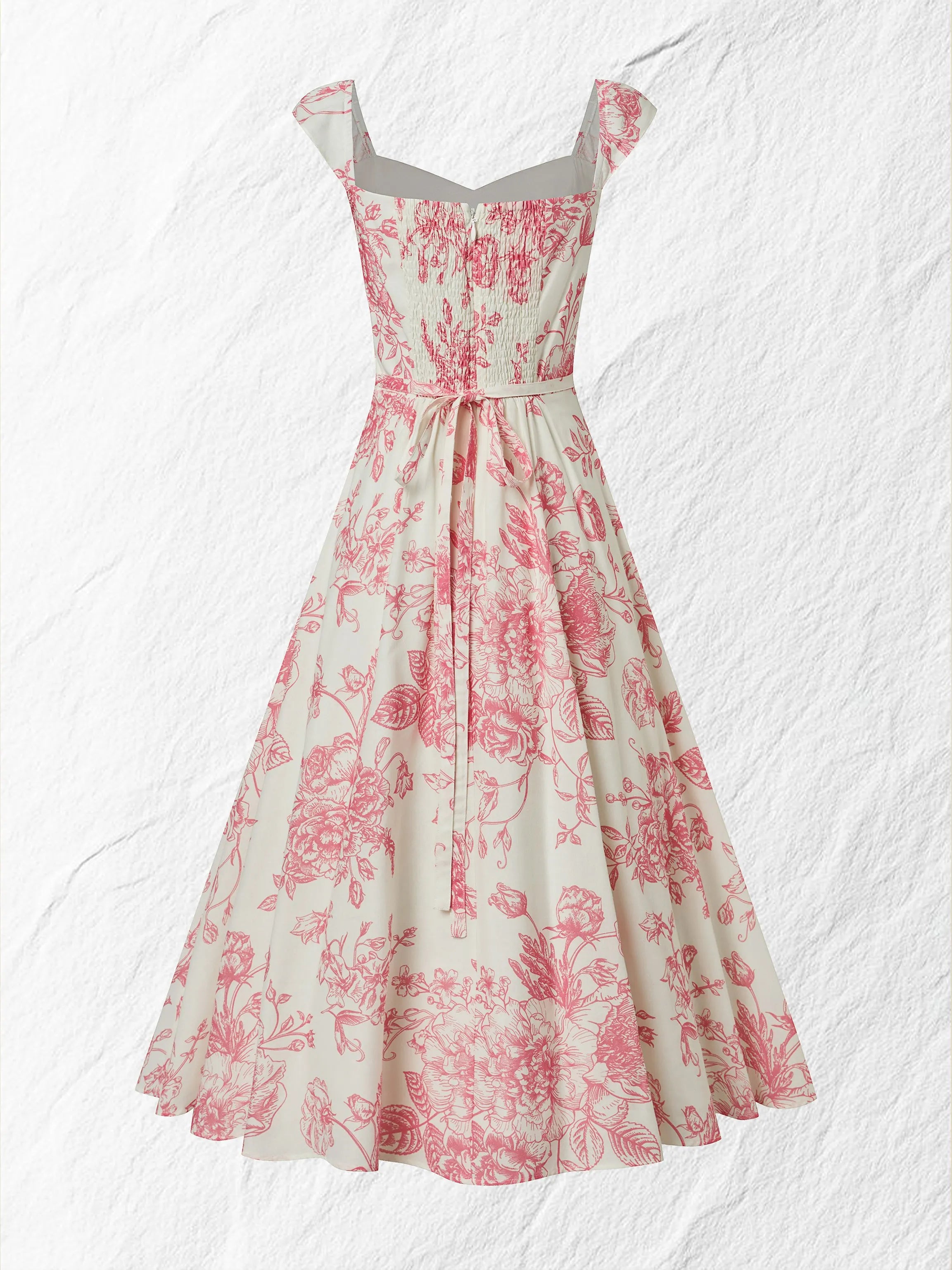 Maxi Cotton Dress, Sleeveless, Sweetheart Neck, Floral, Suspenders, Vacation, Vintage, Apricot